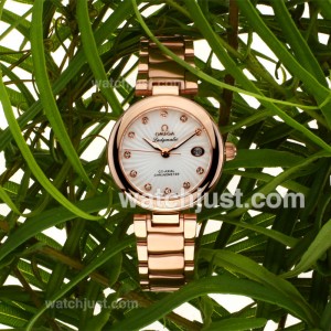 Replica Omega Ladymatic Diamond Markers Full Rose Gold With White Dial Lady Size(gift Boxes Included) Watch