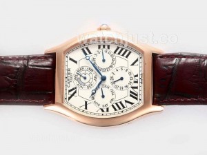 Replica Cartier Tortue Quantieme Perpetual Automatic Rose Gold Case