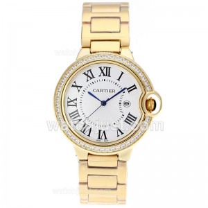 Replica Cartier Ballon Bleu De Cartier Full Gold Diamond Bezel