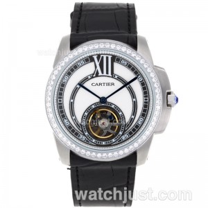 Replica Cartier Calibre De Cartier Tourbillon Automatic Diamond Bezel