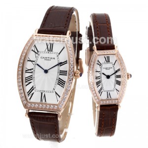 Replica Cartier Tonneau Rose Gold Case Diamond Bezel