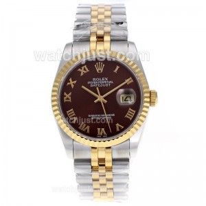 Replica Rolex Datejust Swiss Eta 2836 Movement Two Tone Roman Markers With Brown Dial Watch